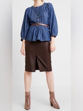 LOFT Blue Chambray Pintuck Button-Up Blouse